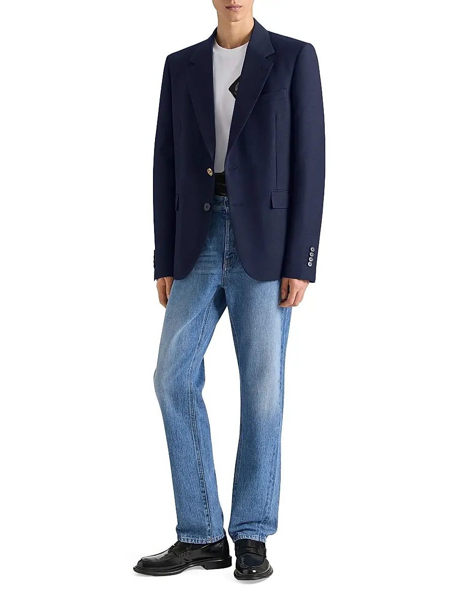 Givenchy Men's Single-Breasted Blazer in Wool and Mohair - Navy | Thumbnail 4 Givenchy Men's Single-Breasted Blazer in Wool and Mohair - Navy | Thumbnail 4