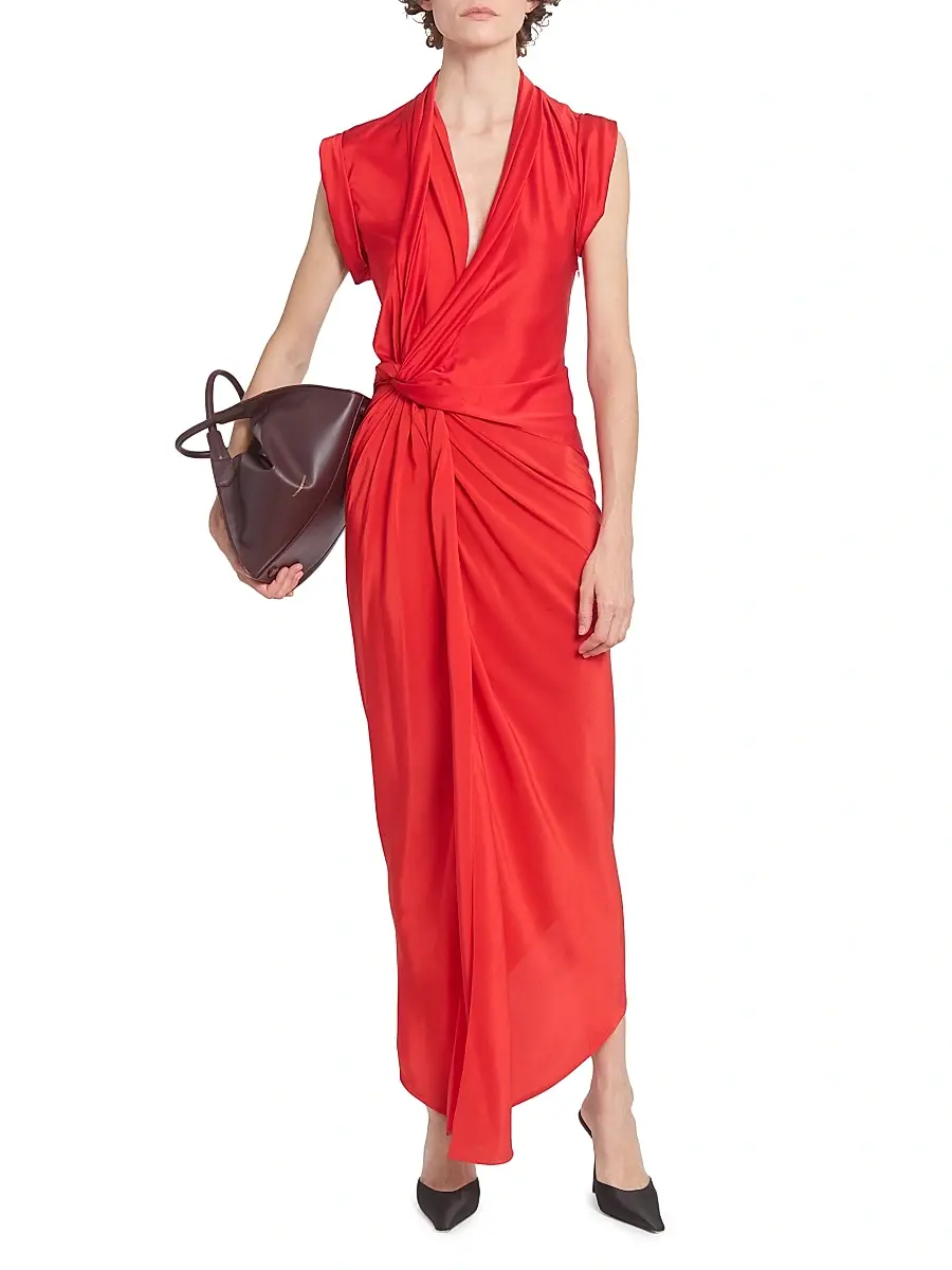 Victoria Beckham Women's Asymmetric Twist Silk Cocktail Dress - Cardinal Red | Thumbnail 2 Victoria Beckham Women's Asymmetric Twist Silk Cocktail Dress - Cardinal Red | Thumbnail 2