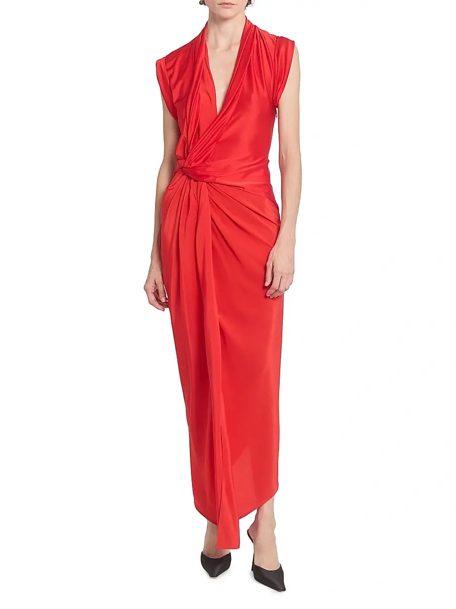 Victoria Beckham Women's Asymmetric Twist Silk Cocktail Dress - Cardinal Red | Thumbnail 3 Victoria Beckham Women's Asymmetric Twist Silk Cocktail Dress - Cardinal Red | Thumbnail 3