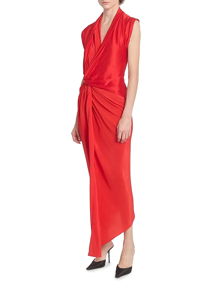 Victoria Beckham Women's Asymmetric Twist Silk Cocktail Dress - Cardinal Red | Thumbnail 4 Victoria Beckham Women's Asymmetric Twist Silk Cocktail Dress - Cardinal Red | Thumbnail 4