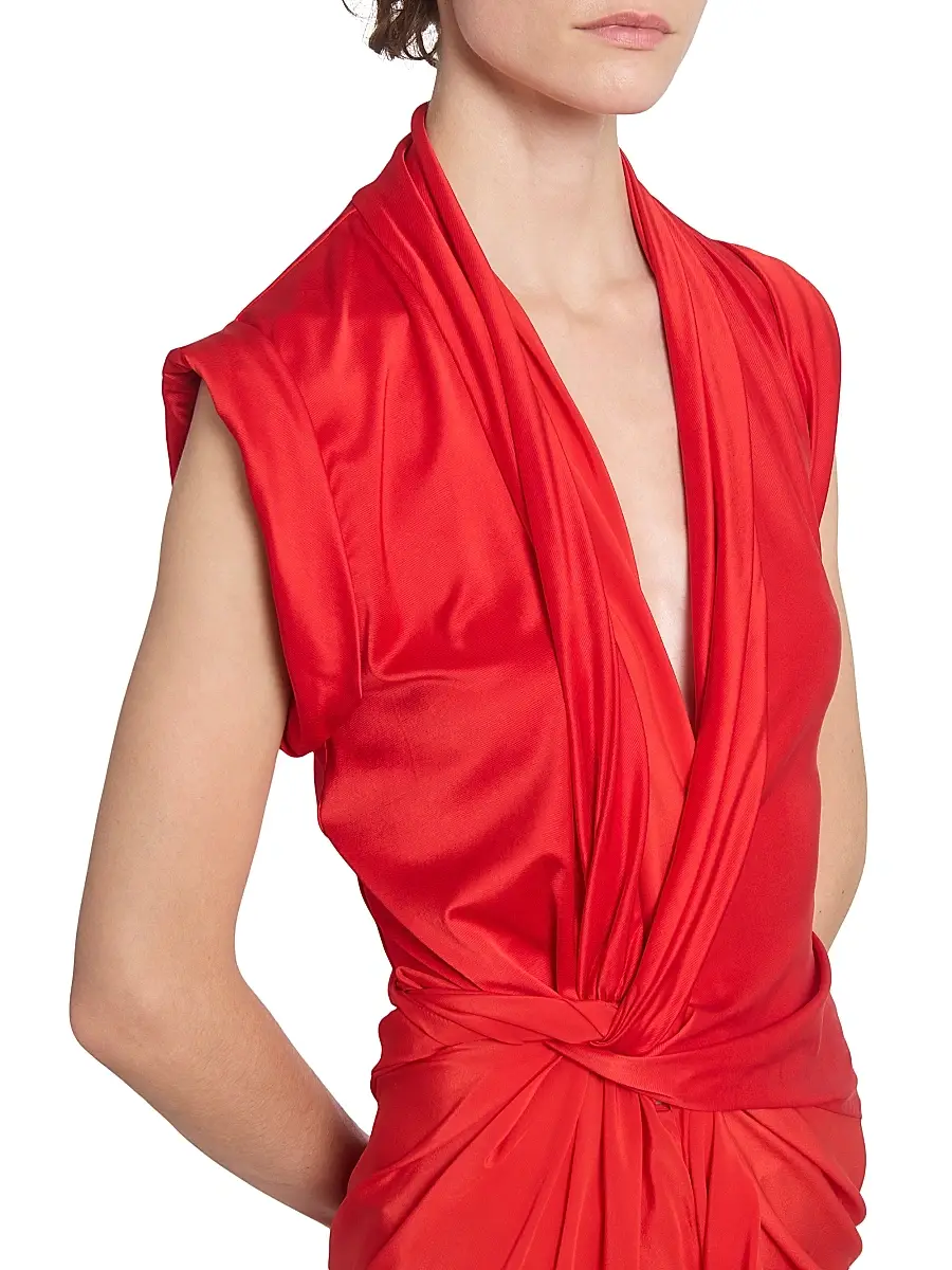 Victoria Beckham Women's Asymmetric Twist Silk Cocktail Dress - Cardinal Red | Thumbnail 6 Victoria Beckham Women's Asymmetric Twist Silk Cocktail Dress - Cardinal Red | Thumbnail 6