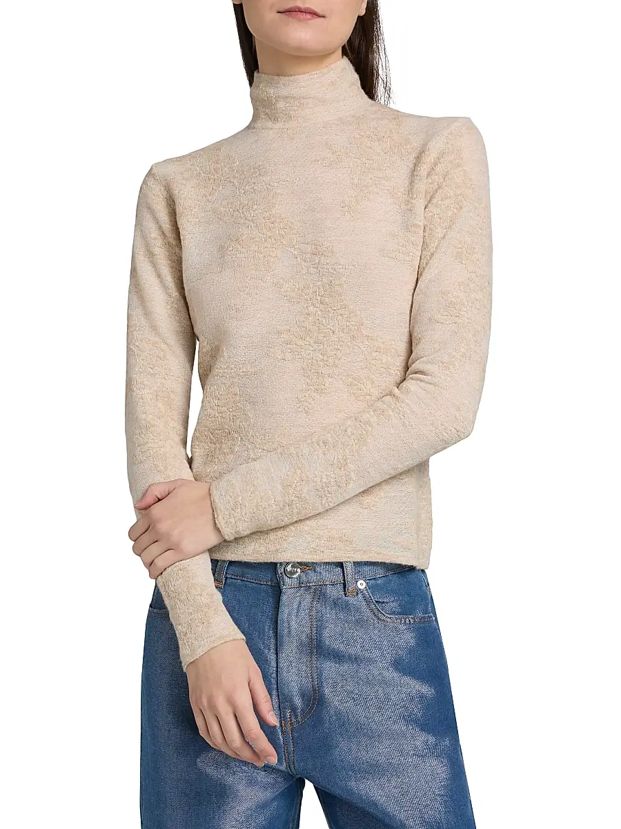 Ganni Women's Flower Jacquard Mock Turtleneck Sweater | Thumbnail 3 Ganni Women's Flower Jacquard Mock Turtleneck Sweater | Thumbnail 3