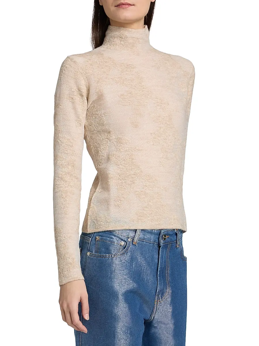 Ganni Women's Flower Jacquard Mock Turtleneck Sweater | Thumbnail 4 Ganni Women's Flower Jacquard Mock Turtleneck Sweater | Thumbnail 4