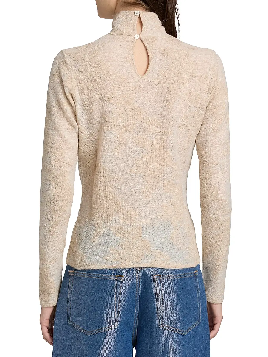 Ganni Women's Flower Jacquard Mock Turtleneck Sweater | Thumbnail 5 Ganni Women's Flower Jacquard Mock Turtleneck Sweater | Thumbnail 5