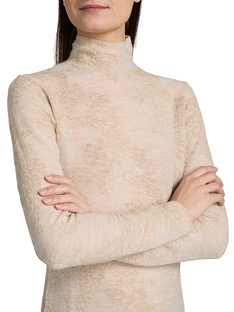 Ganni Women's Flower Jacquard Mock Turtleneck Sweater | Thumbnail 6 Ganni Women's Flower Jacquard Mock Turtleneck Sweater | Thumbnail 6