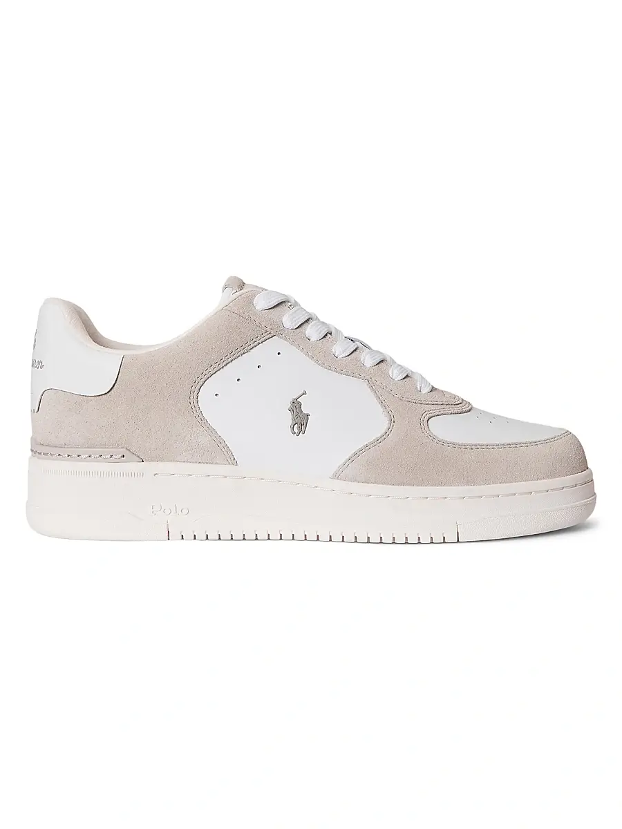 Polo Ralph Lauren Men's Masters CRT Low-Top Leather Sneakers - Gray Violet White | Image 1 Polo Ralph Lauren Men's Masters CRT Low-Top Leather Sneakers - Gray Violet White | Image 1