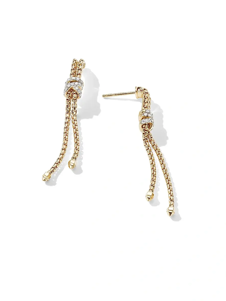 David Yurman Women's Helena Box Chain Drop Earrings in 18K Yellow Gold with Diamonds, 52.8mm - Diamond | Thumbnail 2 David Yurman Women's Helena Box Chain Drop Earrings in 18K Yellow Gold with Diamonds, 52.8mm - Diamond | Thumbnail 2