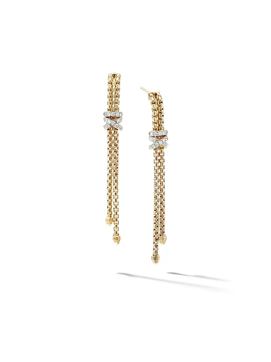 Women's Helena Box Chain Drop Earrings in 18K Yellow Gold with Diamonds, 52.8mm - Diamond Women's Helena Box Chain Drop Earrings in 18K Yellow Gold with Diamonds, 52.8mm - Diamond
