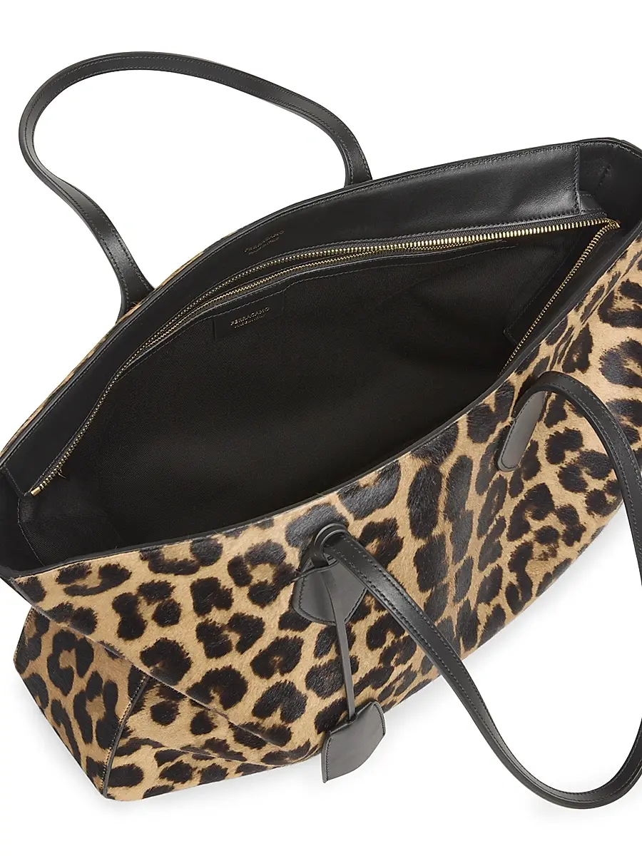 FERRAGAMO Women's Star Leopard-Print Calf Hair Tote Bag - Natural | Thumbnail 3