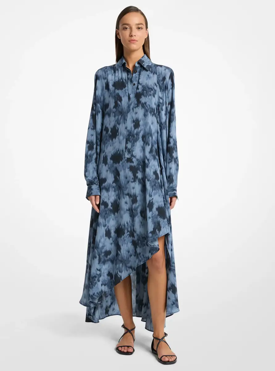 Michael Kors Collection Floral Chiné Silk Crepe De Chine Draped Caftan in Blue | Thumbnail 4 Michael Kors Collection Floral Chiné Silk Crepe De Chine Draped Caftan in Blue | Thumbnail 4