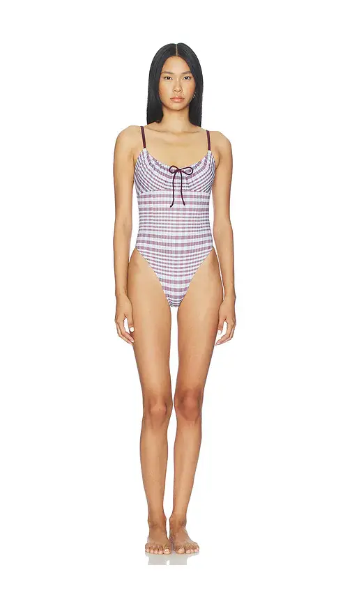Good American Plaid Drawstring One Piece Swimsuit | Image 1 Good American Plaid Drawstring One Piece Swimsuit | Image 1