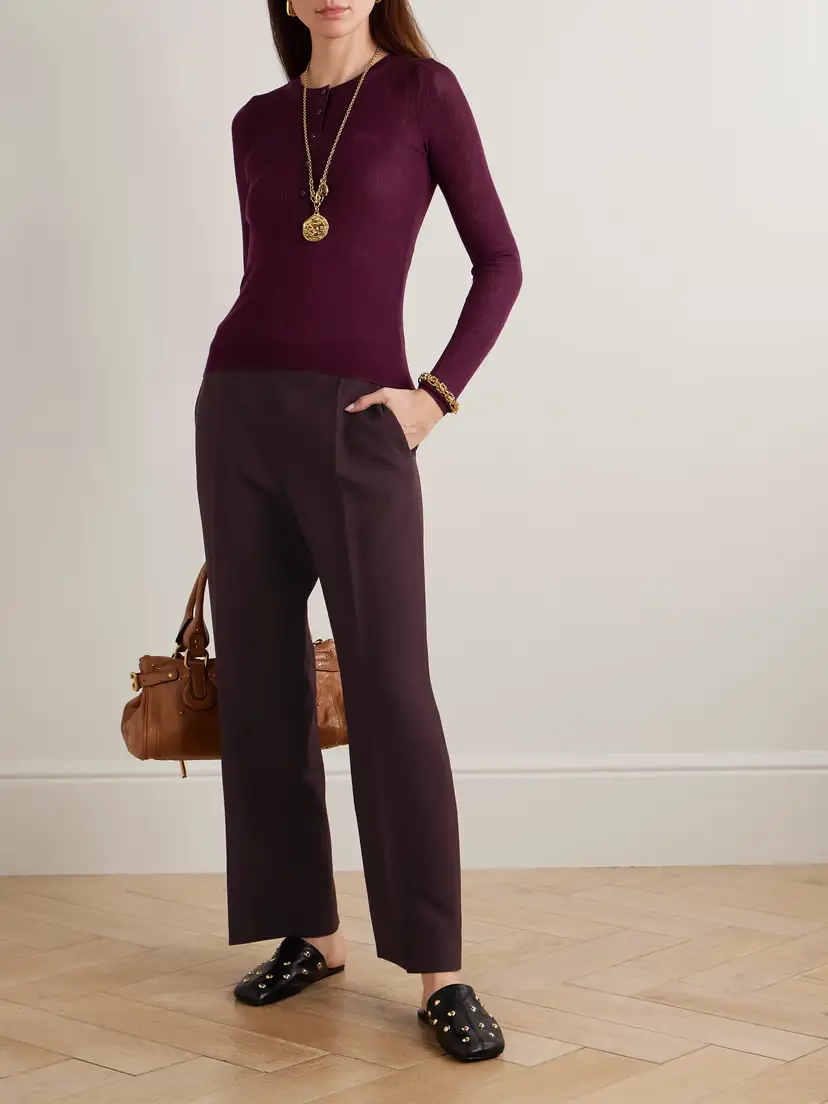 Chloé Silk-trimmed Ribbed Wool Sweater | Thumbnail 2