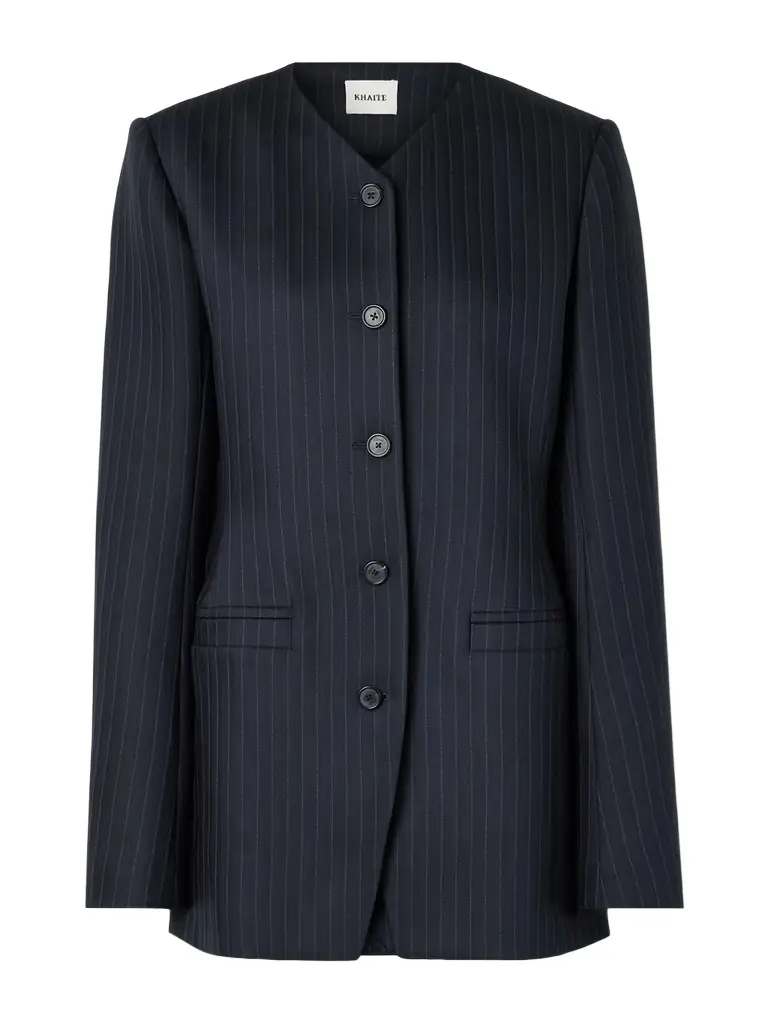 Naran Pinstriped Herringbone Woven Blazer Naran Pinstriped Herringbone Woven Blazer