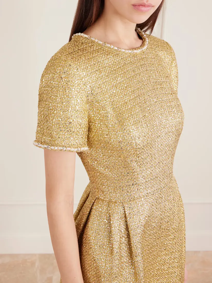 Carolina Herrera Embellished Metallic Tweed Mini Dress | Thumbnail 4