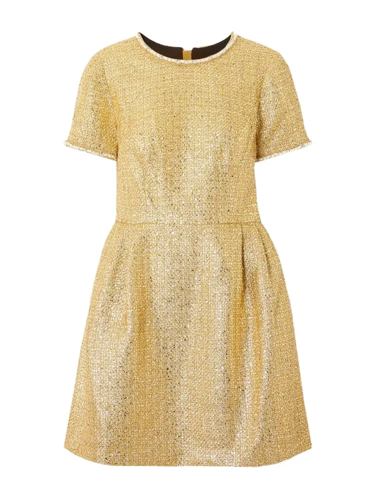 Embellished Metallic Tweed Mini Dress