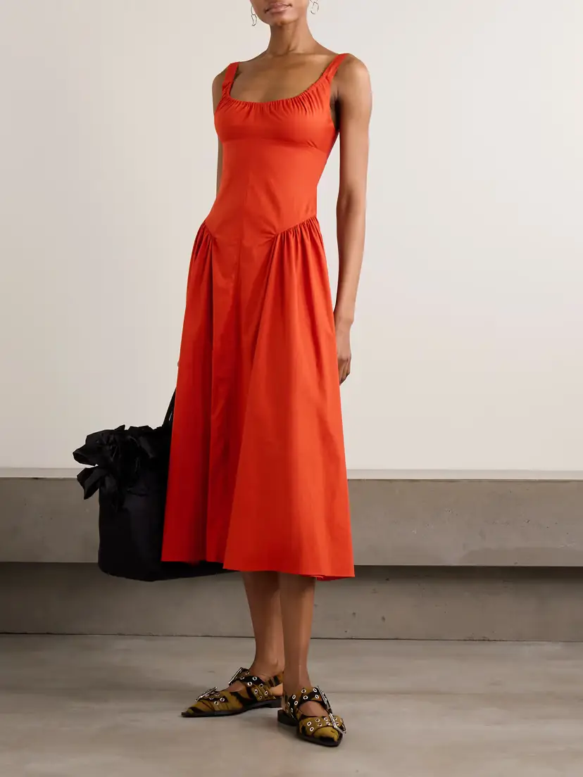 Faithfull Olas Gathered Cotton Midi Dress | Thumbnail 2