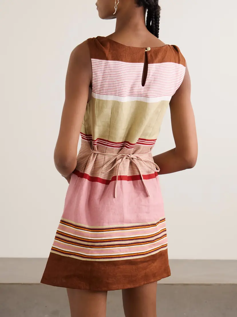 Faithfull Flor Belted Striped Linen Mini Dress | Thumbnail 3