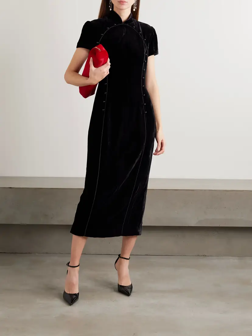 Saloni Taro-c Velvet Midi Dress | Thumbnail 2 Saloni Taro-c Velvet Midi Dress | Thumbnail 2