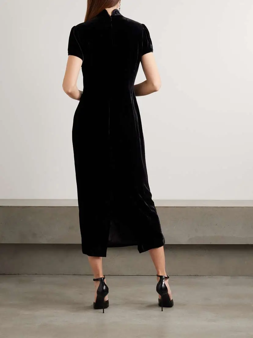 Saloni Taro-c Velvet Midi Dress | Thumbnail 3 Saloni Taro-c Velvet Midi Dress | Thumbnail 3