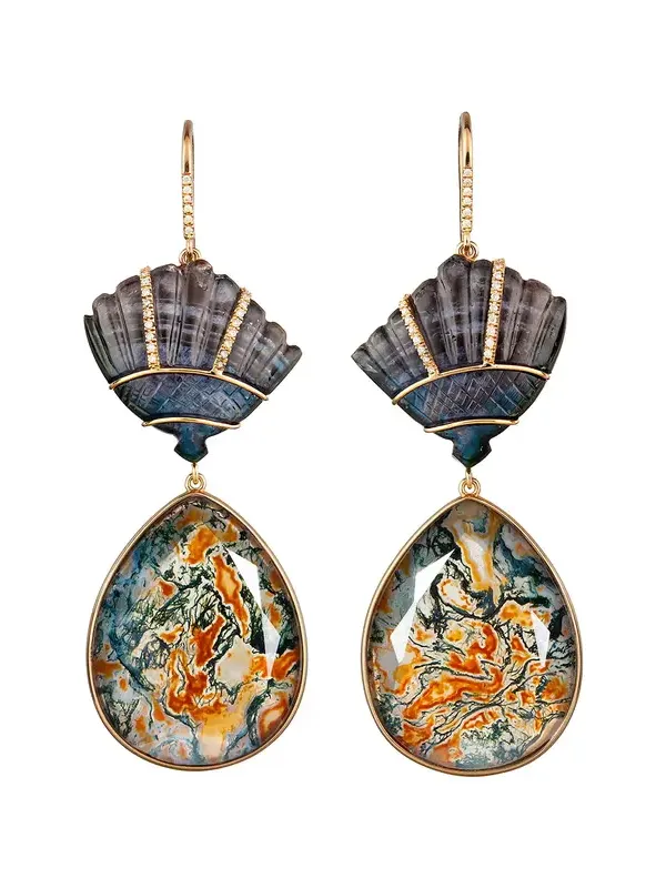 Agate and Tourmaline Fan Earrings Agate and Tourmaline Fan Earrings