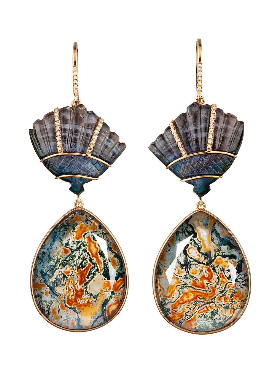 Agate and Tourmaline Fan Earrings Agate and Tourmaline Fan Earrings