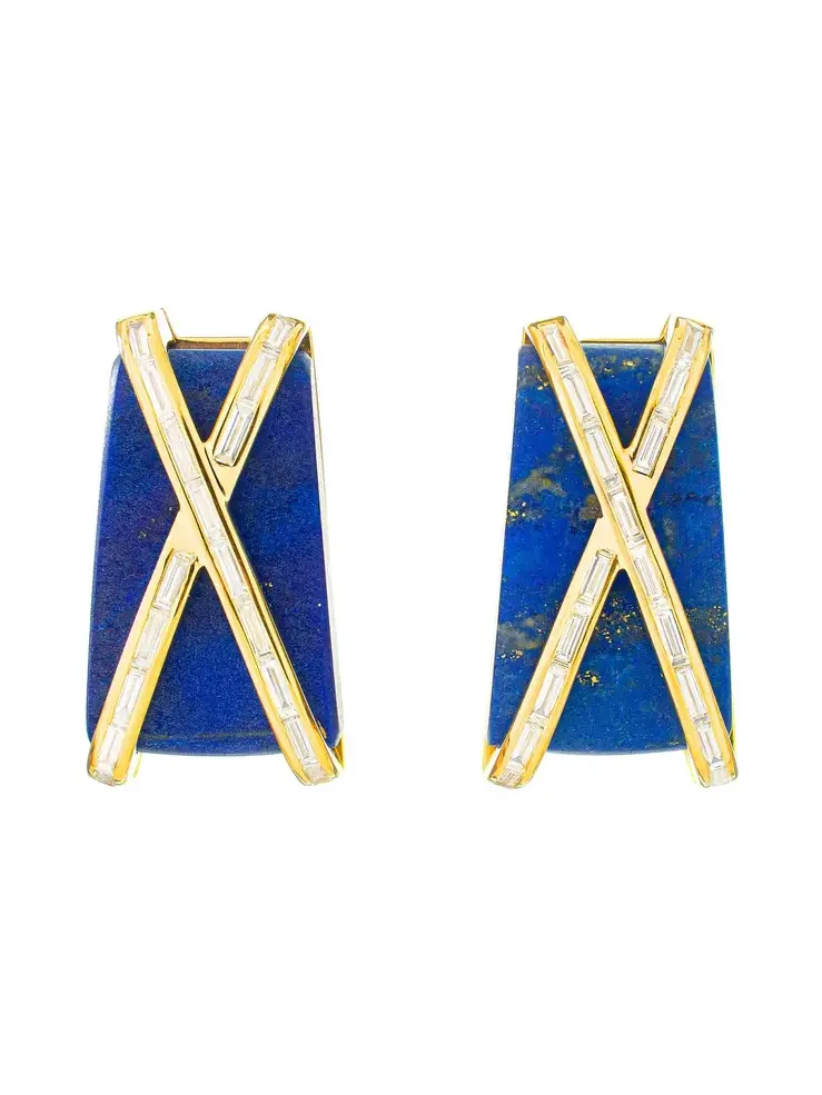 Lapis Lazuli And White Diamond X Earrings
