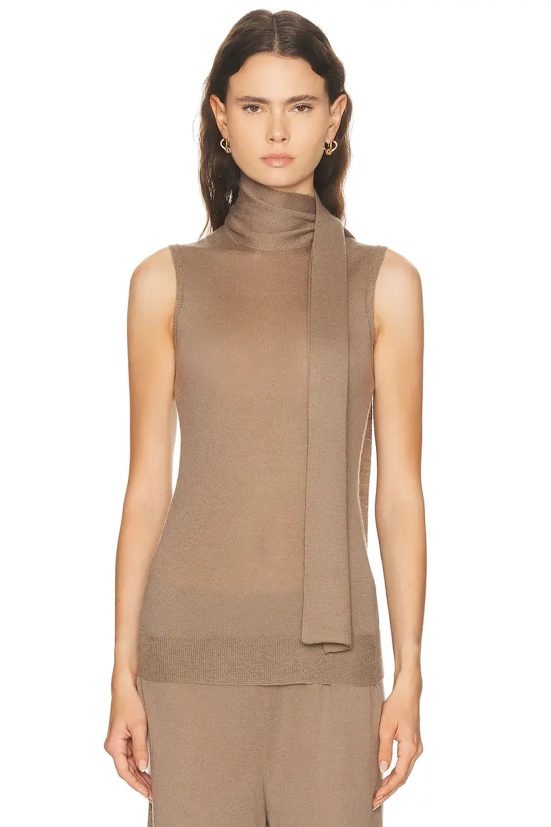ENZA COSTA Tissue Cashmere Sleeveless Scarf Sweater