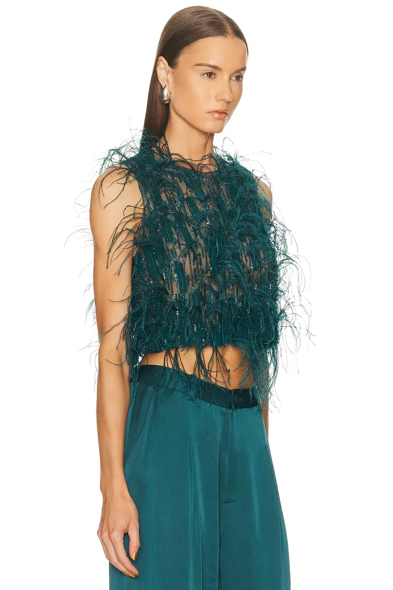 Lapointe Cascading Feather Emb Cropped Tank Top | Thumbnail 2 Lapointe Cascading Feather Emb Cropped Tank Top | Thumbnail 2