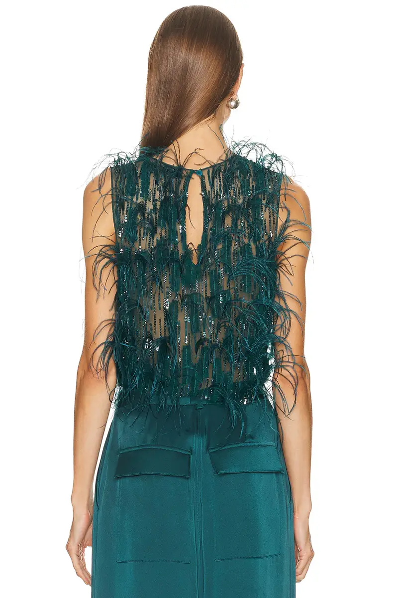 Lapointe Cascading Feather Emb Cropped Tank Top | Thumbnail 3 Lapointe Cascading Feather Emb Cropped Tank Top | Thumbnail 3