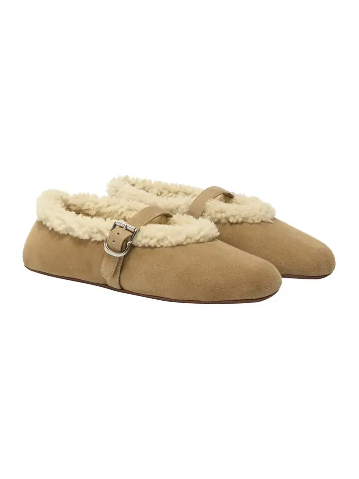 Shearling Leather Mary Jane Flats