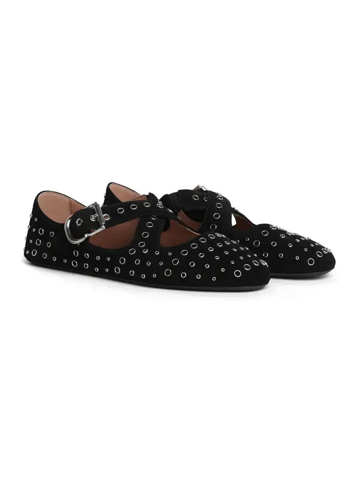Eyelet-Embellished Suede Ballet Flats Eyelet-Embellished Suede Ballet Flats
