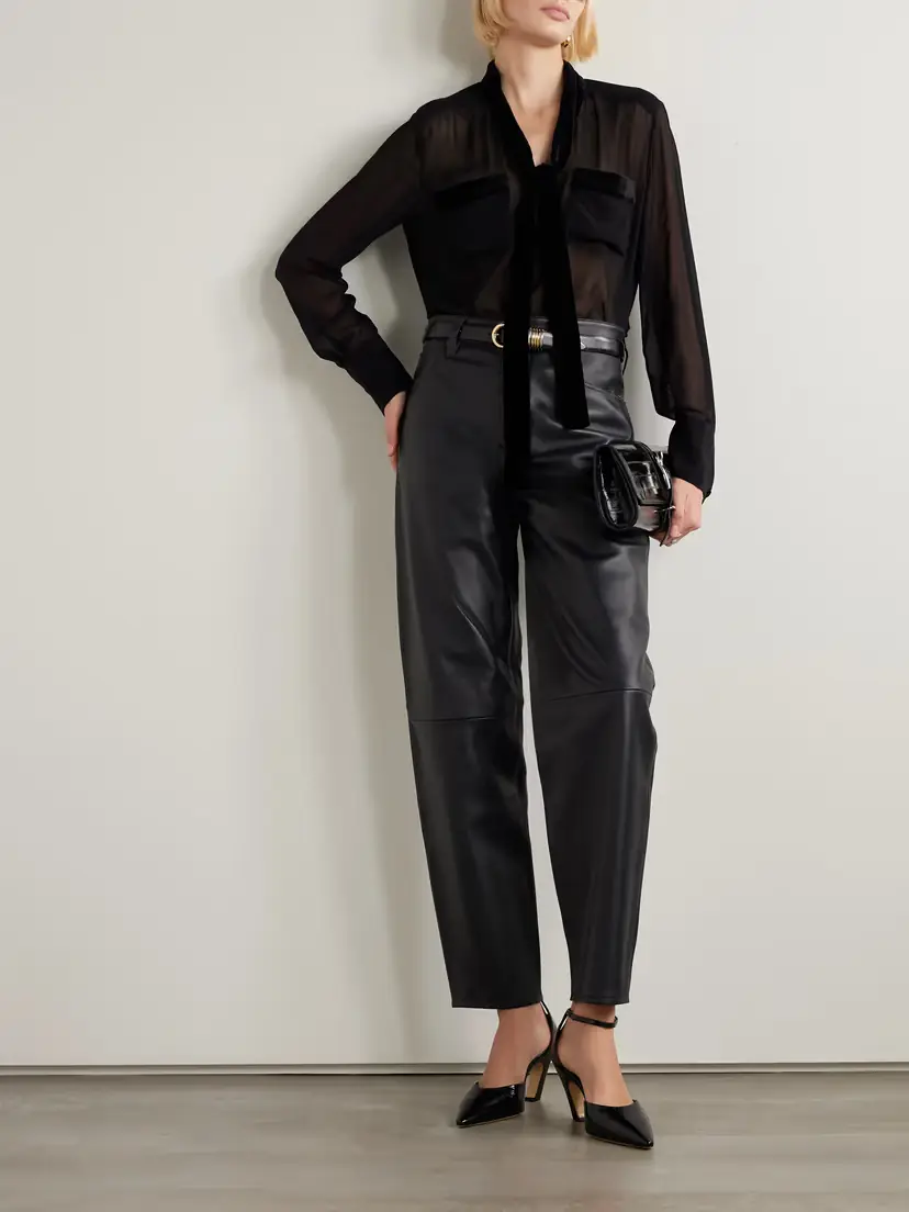 Frame Pussy-bow Velvet-trimmed Silk-chiffon Blouse | Thumbnail 2