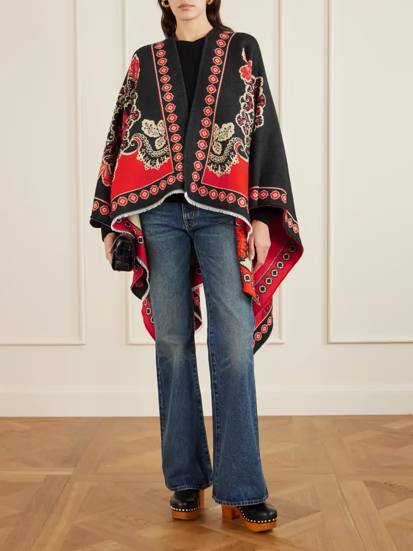 La DoubleJ Soul Frayed Wool And Silk-blend Jacquard Poncho | Thumbnail 2 La DoubleJ Soul Frayed Wool And Silk-blend Jacquard Poncho | Thumbnail 2