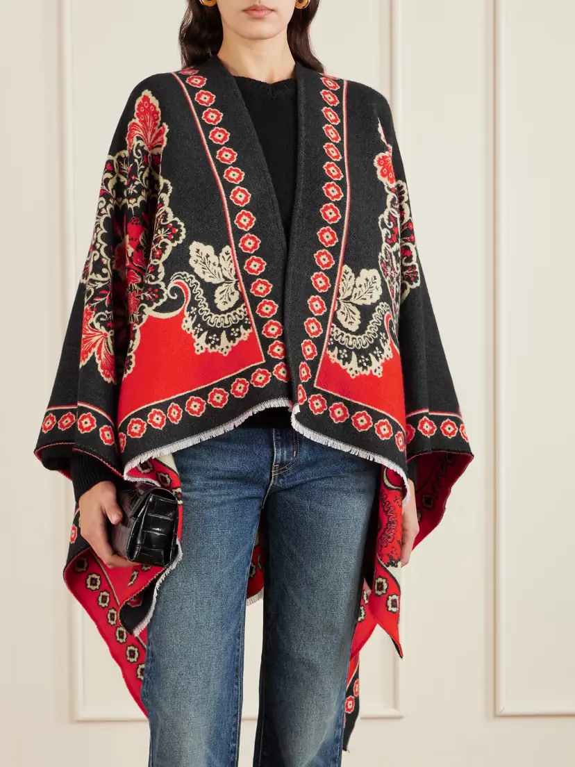 La DoubleJ Soul Frayed Wool And Silk-blend Jacquard Poncho | Thumbnail 3 La DoubleJ Soul Frayed Wool And Silk-blend Jacquard Poncho | Thumbnail 3