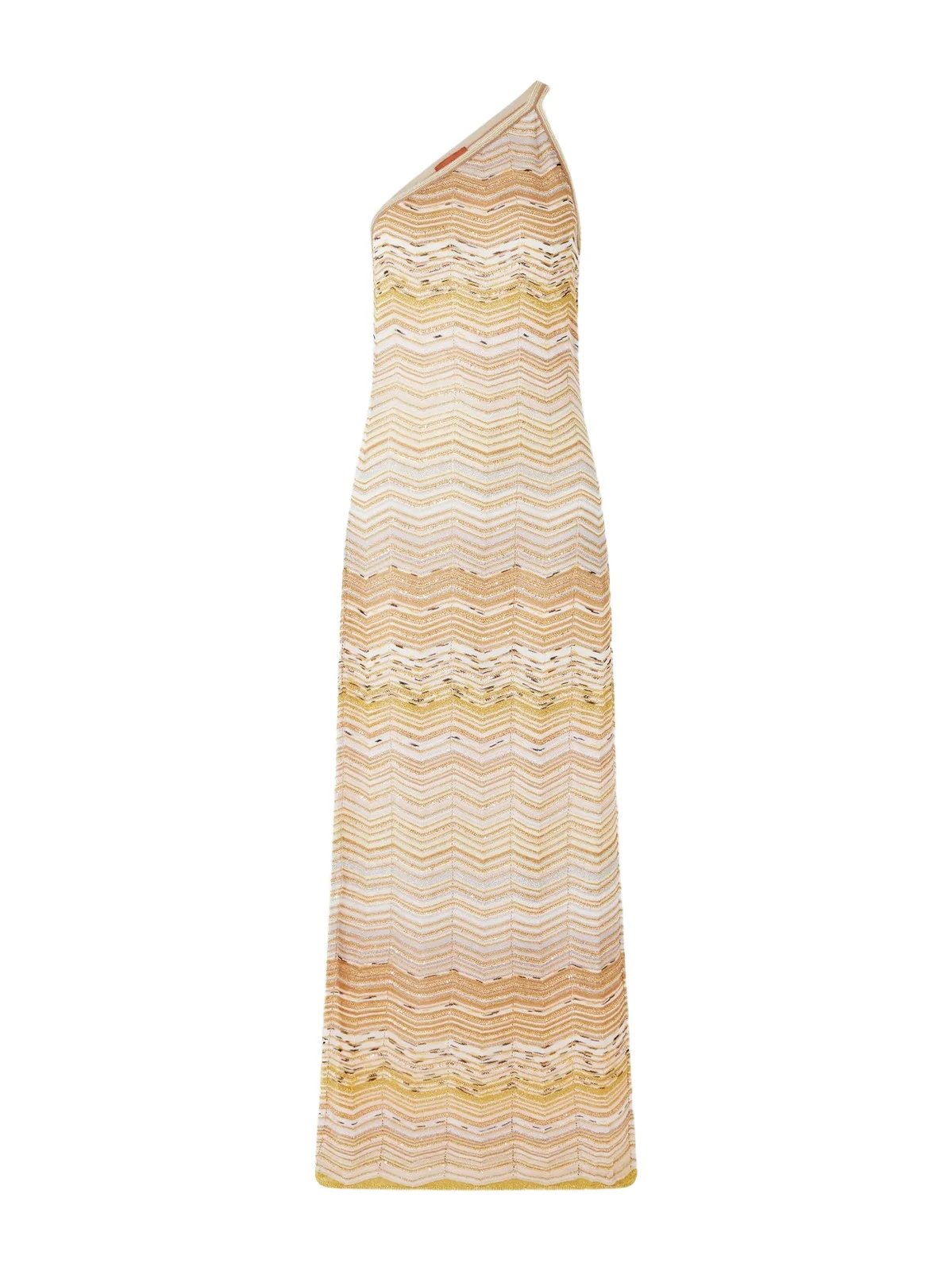 One-shoulder Sequin-embellished Striped Metallic Crochet-knit Maxi Dress