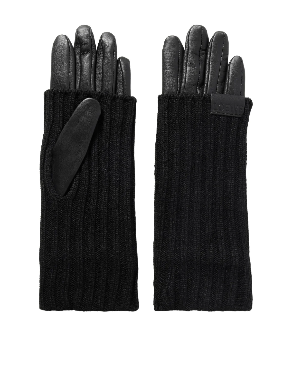 Loewe Leather-trimmed Ribbed Cashmere Gloves
