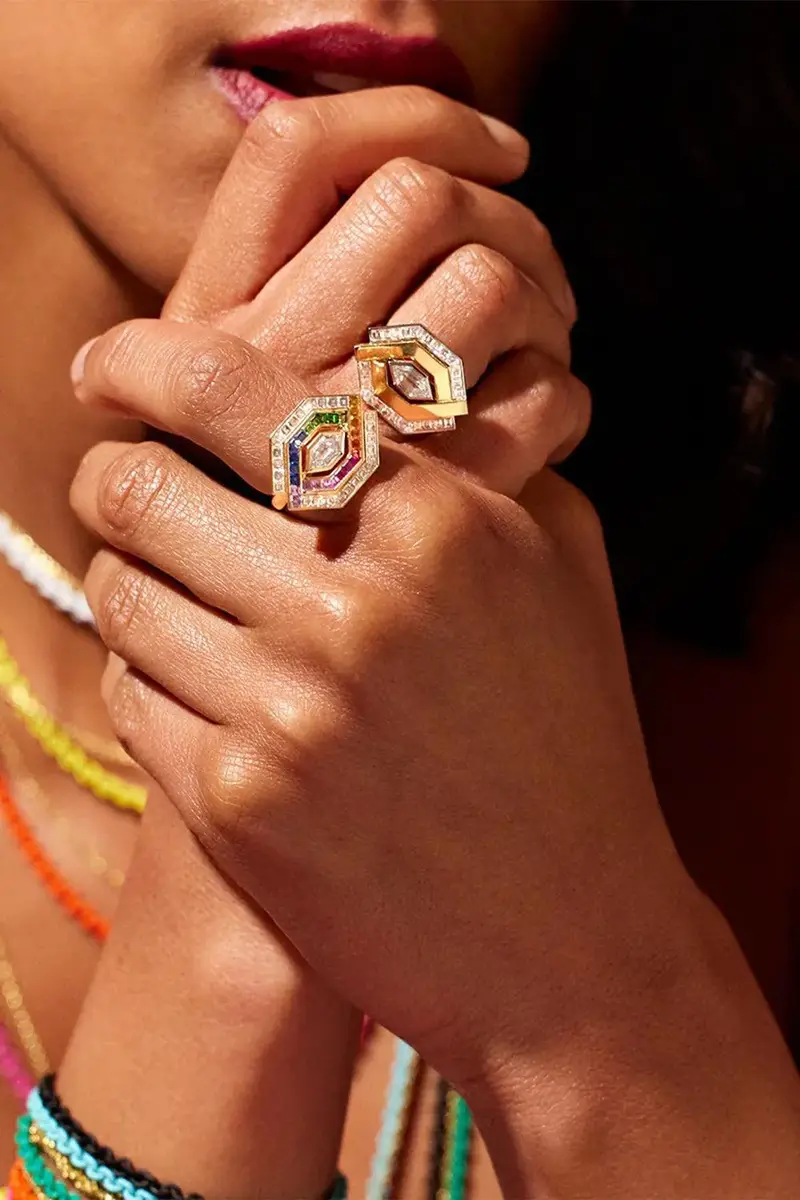Robinson Pelham Diamond Rainbow Sapphire Entwined Ring | Thumbnail 2