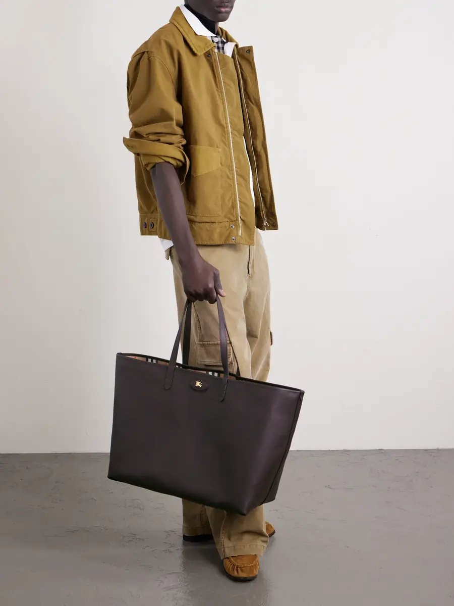 Burberry Large Reversible Full-Grain Leather and Checked Canvas Tote Bag - Men | Thumbnail 2