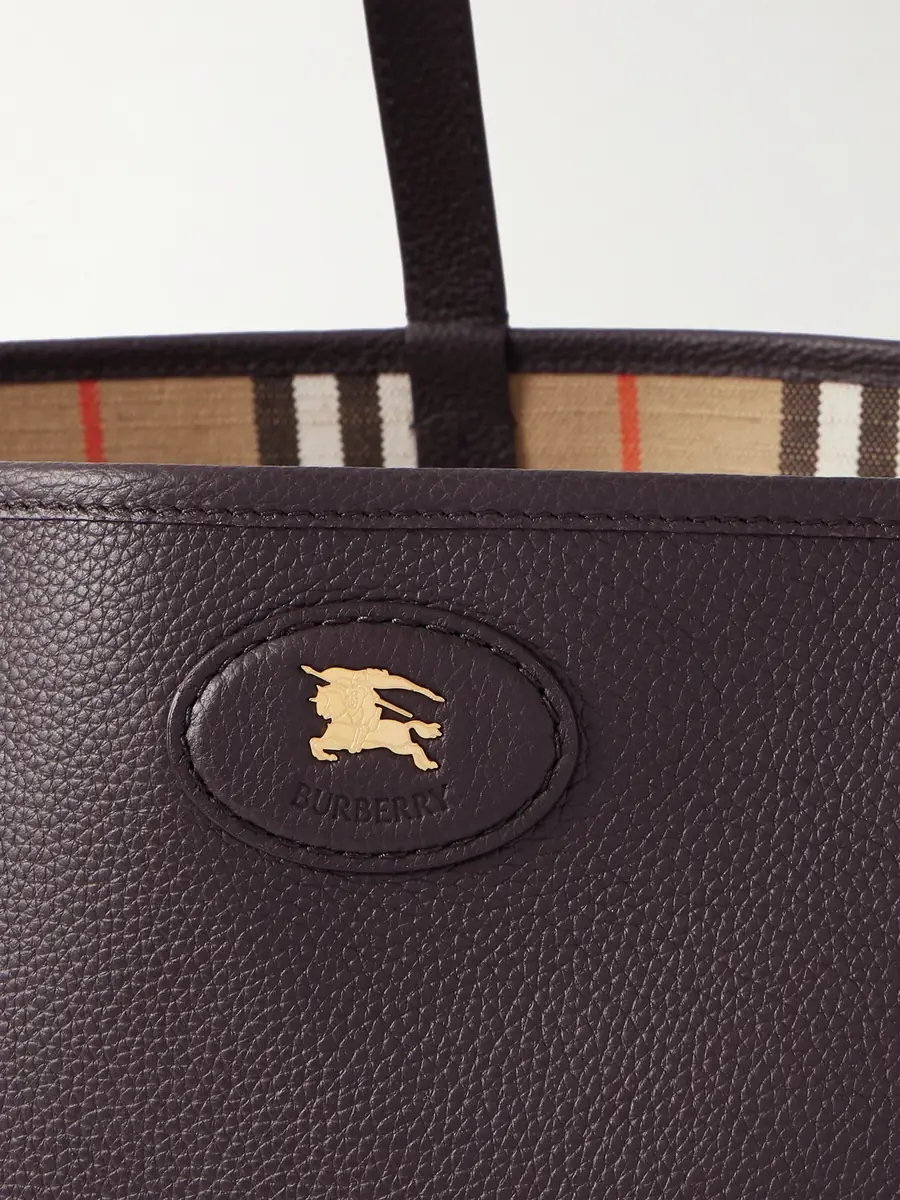 Burberry Large Reversible Full-Grain Leather and Checked Canvas Tote Bag - Men | Thumbnail 5
