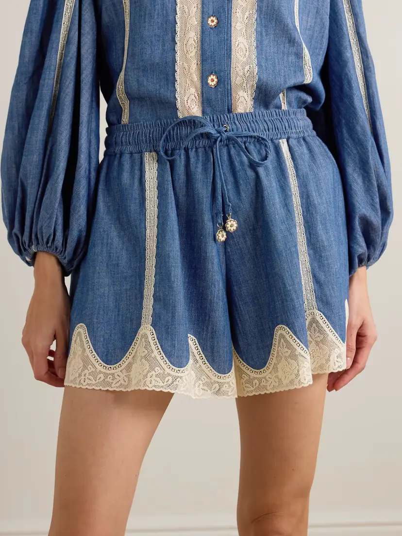 Zimmermann Awaken Lace-trimmed Denim Shorts | Thumbnail 2