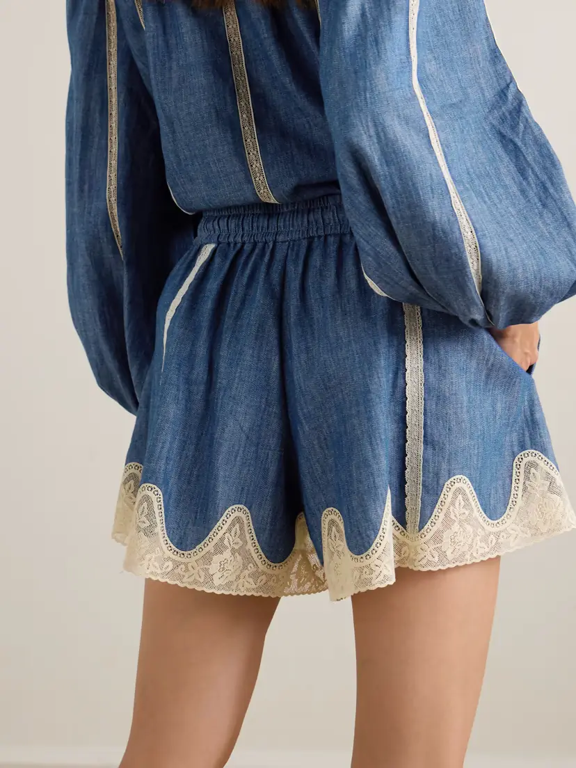 Zimmermann Awaken Lace-trimmed Denim Shorts | Thumbnail 3