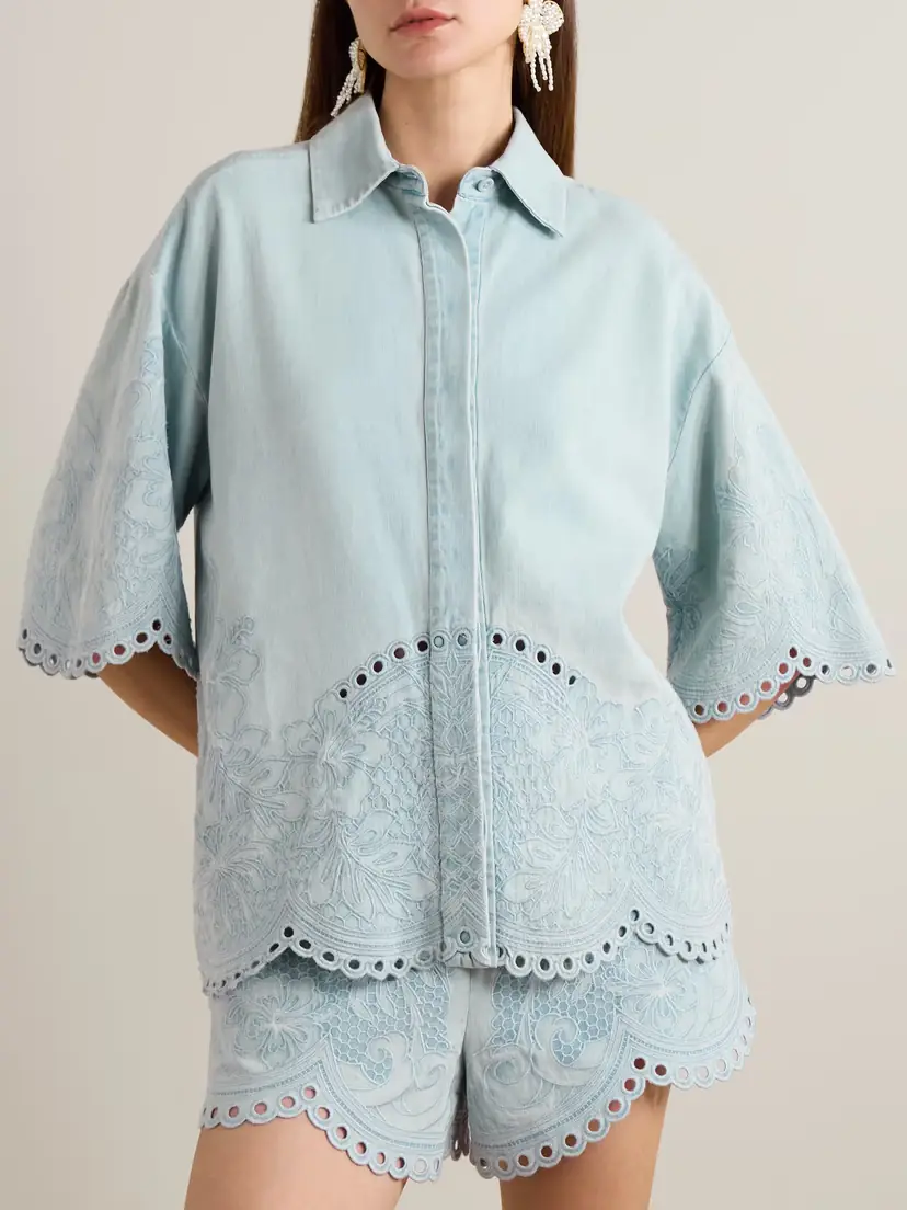 Zimmermann Daylight Broderie Anglaise Denim Shirt | Thumbnail 3