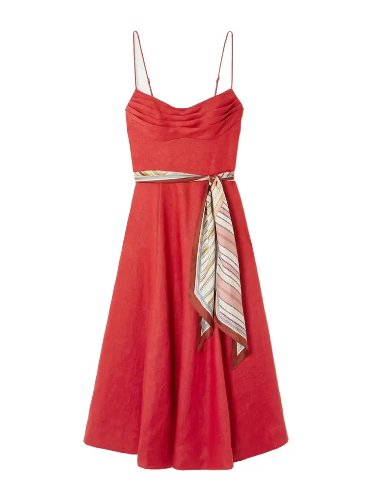 Zimmermann Rebellion Scarf-detailed Linen Midi Dress | Image 1 Zimmermann Rebellion Scarf-detailed Linen Midi Dress | Image 1