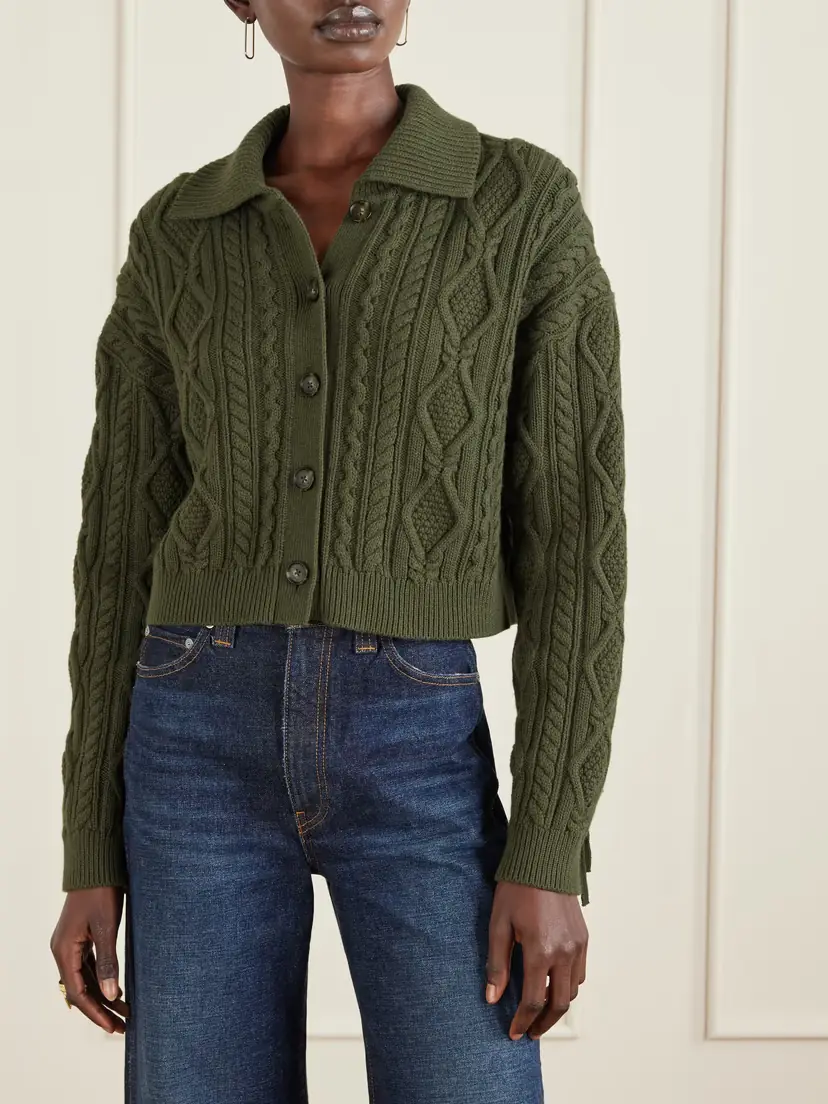 Simkhai Virginia Cropped Fringed Cable-knit Cotton And Wool-blend Cardigan | Thumbnail 3 Simkhai Virginia Cropped Fringed Cable-knit Cotton And Wool-blend Cardigan | Thumbnail 3