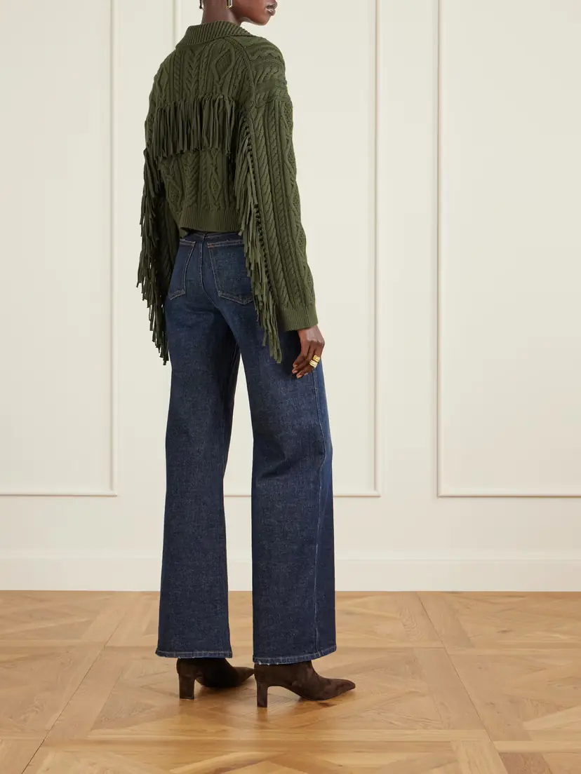Simkhai Virginia Cropped Fringed Cable-knit Cotton And Wool-blend Cardigan | Thumbnail 4 Simkhai Virginia Cropped Fringed Cable-knit Cotton And Wool-blend Cardigan | Thumbnail 4