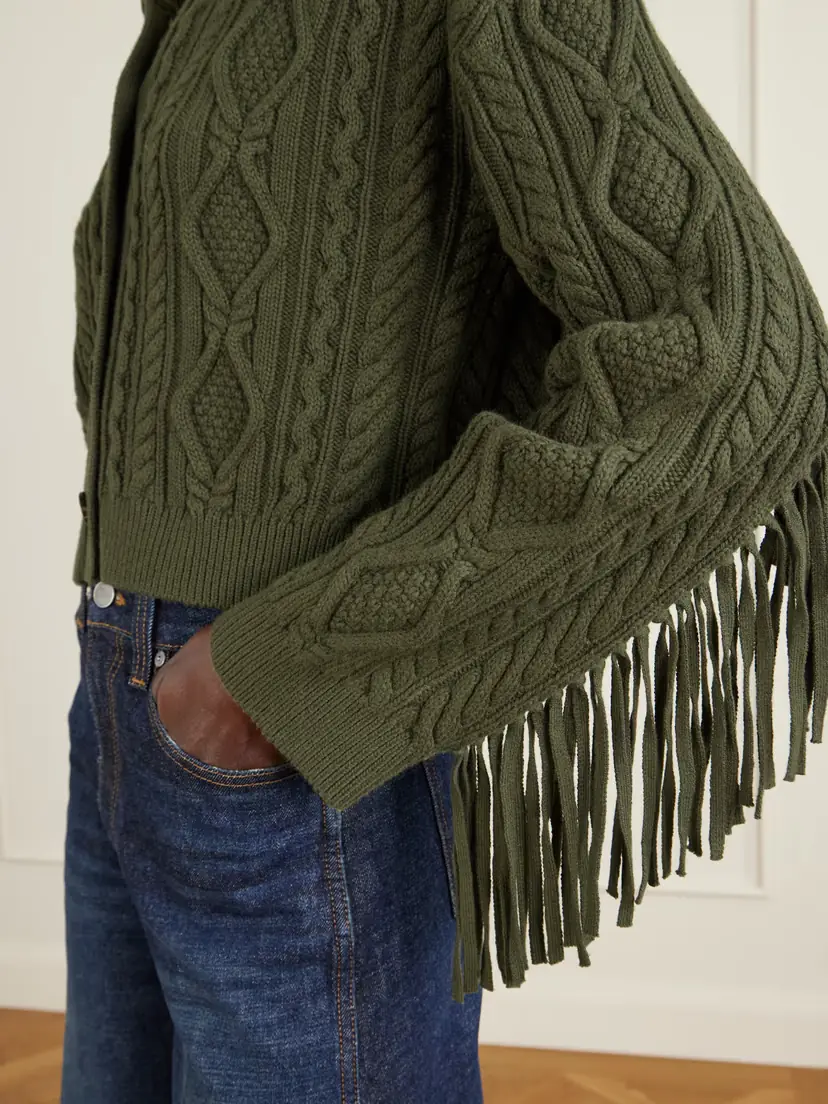 Simkhai Virginia Cropped Fringed Cable-knit Cotton And Wool-blend Cardigan | Thumbnail 5 Simkhai Virginia Cropped Fringed Cable-knit Cotton And Wool-blend Cardigan | Thumbnail 5