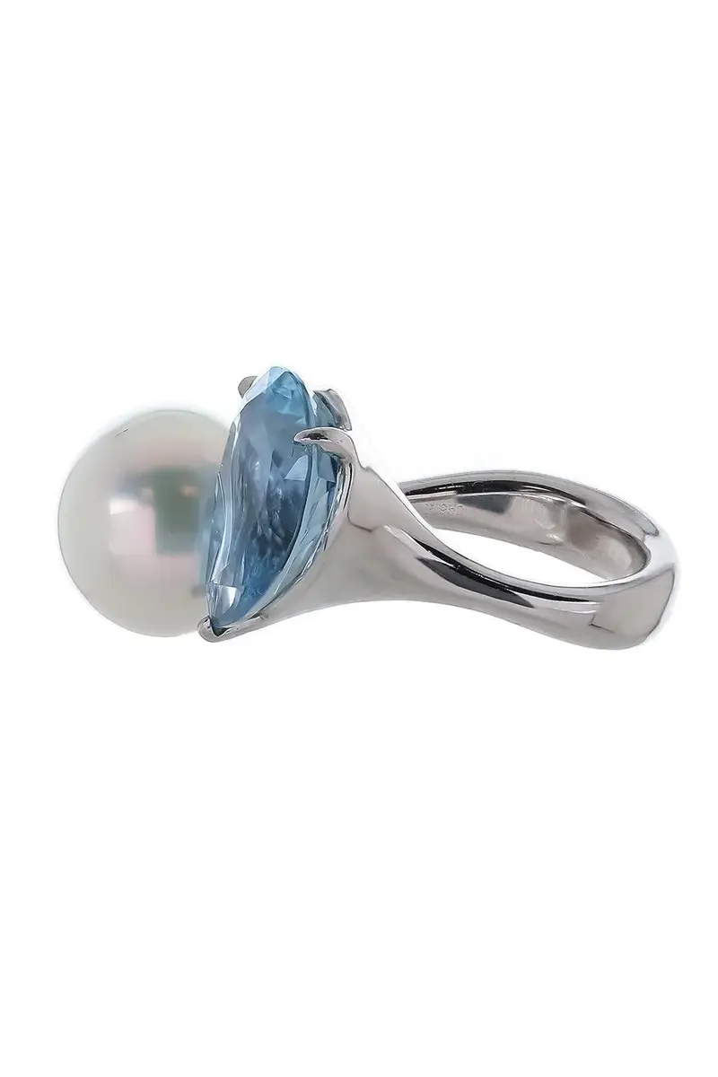 ASSAEL Aquamarine South Sea Pearl Button Ring | Thumbnail 5