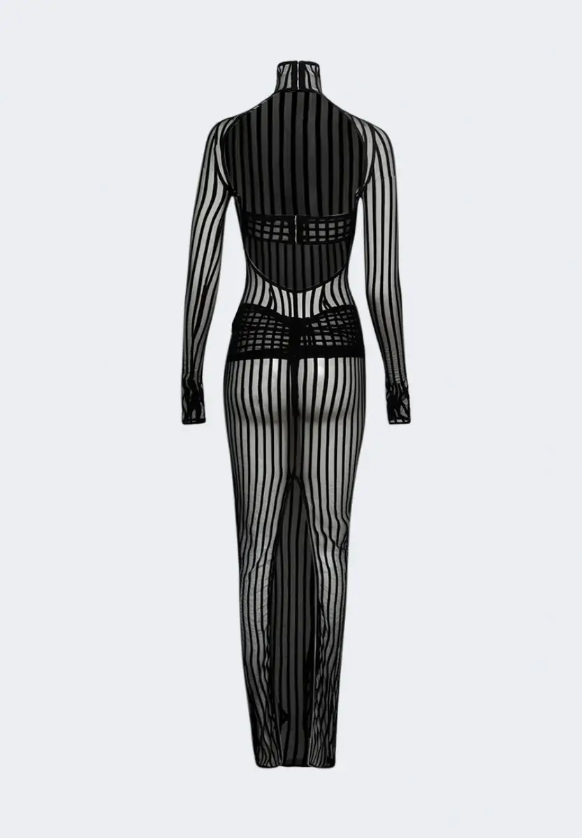 LaQuan Smith Open Back Maxi Dress with Cross Grain Detail | Thumbnail 3