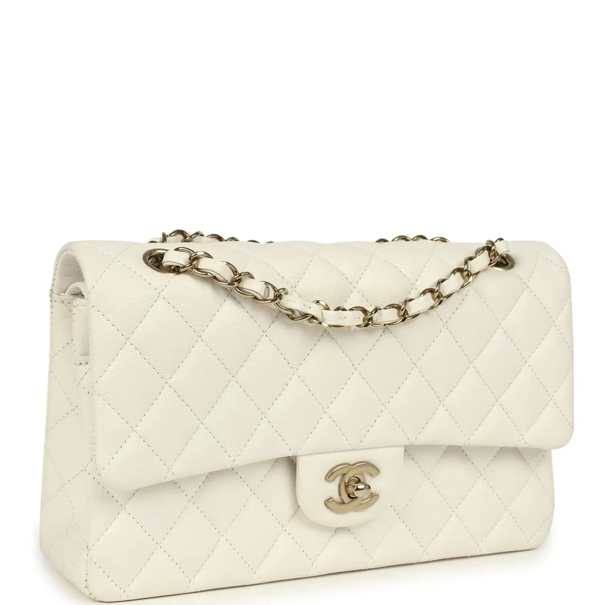 Chanel Chanel Medium Classic Double Flap White Caviar Light Gold Hardware | Thumbnail 2