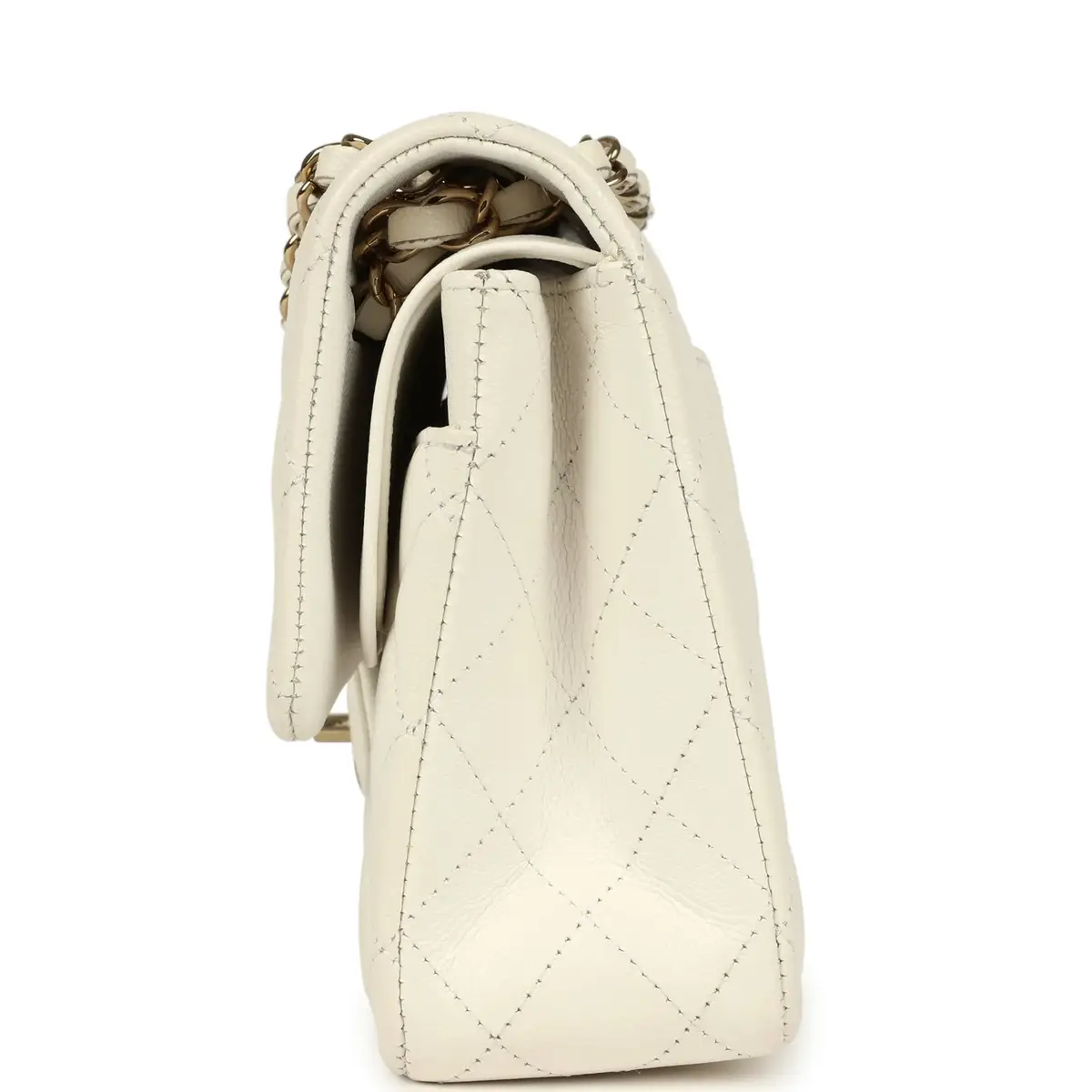 Chanel Chanel Medium Classic Double Flap White Caviar Light Gold Hardware | Thumbnail 3